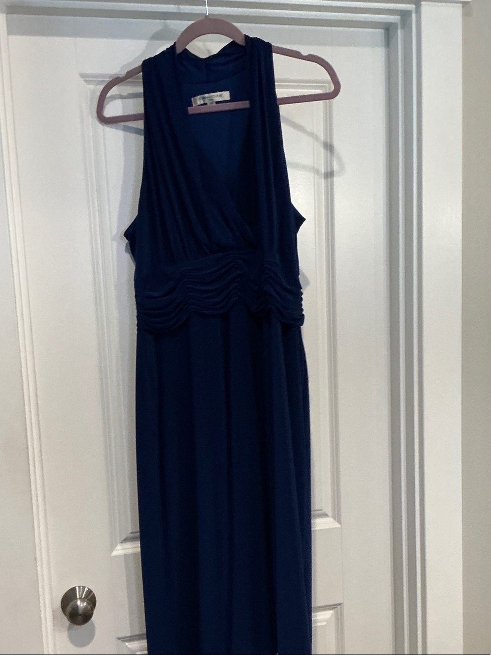 Evan Picone Sleeveless Navy Blue Maxi Dress with Draped Waist size 16W